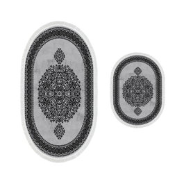 Mijölnir 410602 - O - Grey Juego de alfombras de baño de poliéster, color gris, 2 piezas (50x60 cm y 60x100 cm)