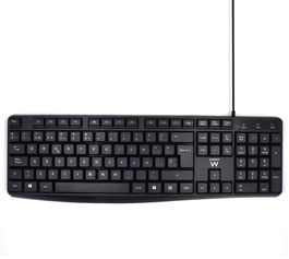 Ewent EW3001 Teclado USB QWERTY Español Negro, Silencioso para Hogar y Oficina, Diseño Resistente a Salpicaduras, Teclas Cómodas, Plug and Play