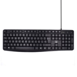 Ewent EW3001 Teclado USB QWERTY Español Negro, Silencioso para Hogar y Oficina, Diseño Resistente a Salpicaduras, Teclas Cómodas, Plug and Play