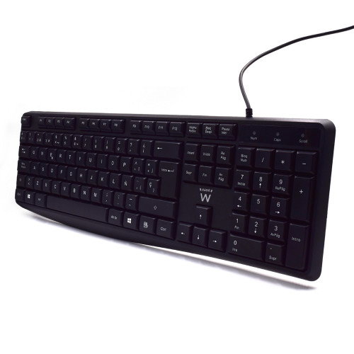 Ewent EW3001 Teclado USB QWERTY Español Negro, Silencioso para Hogar y Oficina, Diseño Resistente a Salpicaduras, Teclas Cómodas, Plug and Play