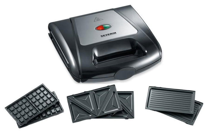 Severin SA 2968 Sandwichera con 3 Placas Intercambiables, Negro/Plata Severin SA 2968 Sandwichera con 3 Placas Intercambiables, Negro/Plata