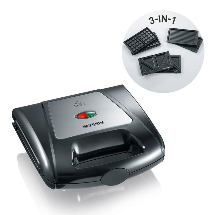 Severin SA 2968 Sandwichera con 3 Placas Intercambiables, Negro/Plata Severin SA 2968 Sandwichera con 3 Placas Intercambiables, Negro/Plata