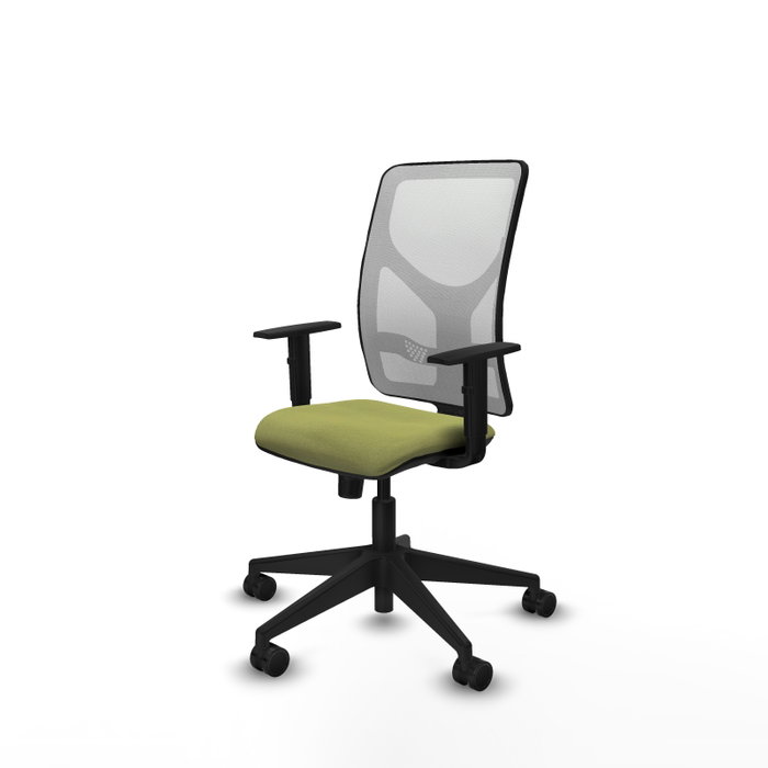 Silla de oficina Motilla con mecanismo Sincro tapizada con Tela color Verde oliva y malla color Blanco. Equipada con lumbar 1D, Brazos 1D y Ruedas 65mm nailon Silla de oficina Motilla con mecanismo Sincro tapizada con Tela color Verde oliva y malla color Blanco. Equipada con lumbar 1D, Brazos 1D y Ruedas 65mm nailon