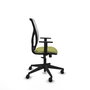 Silla de oficina Motilla con mecanismo Sincro tapizada con Tela color Verde oliva y malla color Blanco. Equipada con lumbar 1D, Brazos 1D y Ruedas 65mm nailon