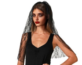 Diadema con Velo Negro de Encaje para Novia Fantasma o Viuda