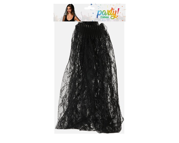 Diadema con Velo Negro de Encaje para Novia Fantasma o Viuda