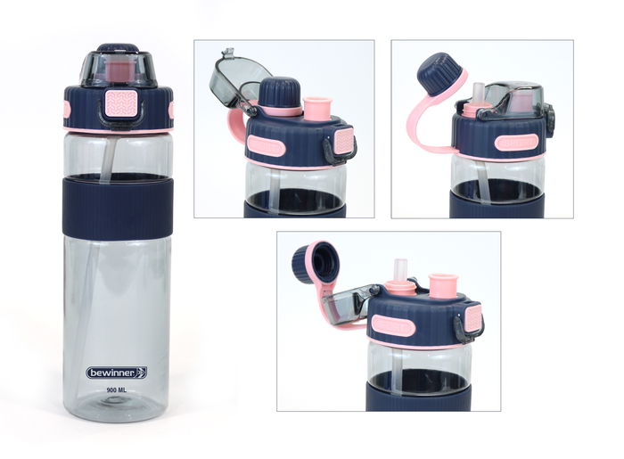 Bewinner Botella Sport Agua Transparente 900 ml (Ancho: 8.1 cm, Alto: 27.1 cm) (12 Unidades)