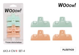 Wooow Set 4 Pinzas Cierra-Bolsas Privilege 4 Piezas (6 x 3 x 1 cm) (36 Cajas)
