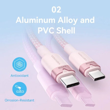 Vention Cable USB-C a USB-C 240W 1m Nailon Trenzado 480Mbps