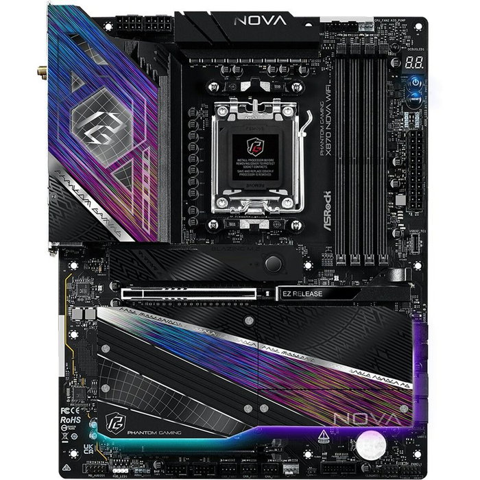 ASRock X870 Nova WiFi AM5 ATX Motherboard - AMD X870 Chipset, Socket AM5, DDR5 8400MHz, 5GbE LAN, WiFi 7, Bluetooth 5.4, USB4, M.2, HDMI, 256GB Max