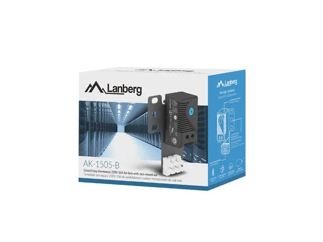 Lanberg AK-1505-B Termostato Lazo Cerrado para Armario Rack 19", Sensor de Temperatura, 15A, 250V, 0-60°C