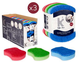 Arte Regal Set 3 Estropajos Mini con Esponja 7.5x7x10 cm Azul Rojo Verde Espuma Poliuretano Fibra Abrasiva (Set de 20)