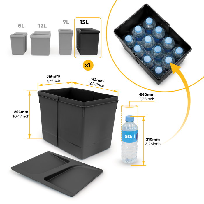Emuca Kit de contenedores de reciclaje Recycle 1x15L + 2x7L Negro Emuca Kit de contenedores de reciclaje Recycle 1x15L + 2x7L Negro