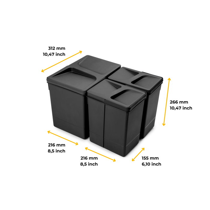 Emuca Kit de contenedores de reciclaje Recycle 1x15L + 2x7L Negro Emuca Kit de contenedores de reciclaje Recycle 1x15L + 2x7L Negro