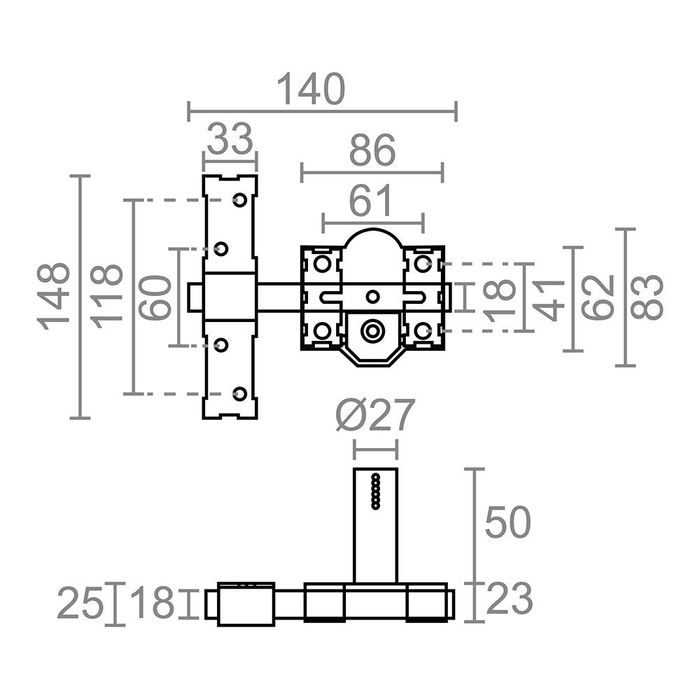 Micel Cerrojo sobreponer CRR12, placa 86 mm, cilindro redondo 50 mm, reversible, con 3 llaves de serreta, acabado pintado gris