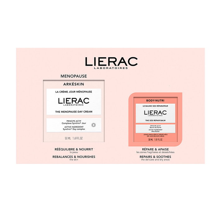 LIERAC ARKESKIN Crema de Día para Piel en Menopausia - Hidratante con Ácido Hialurónico - Estuche 2 pz (Crema 50ml + Bálsamo SOS 30ml) - Ref. 4104A