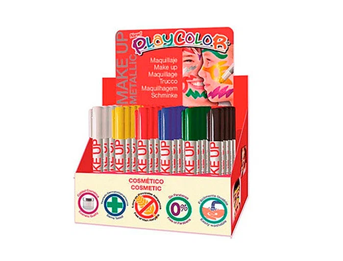 Playcolor Barra de Maquillaje Metallic, Expositor de 24 Unidades, Colores Surtidos