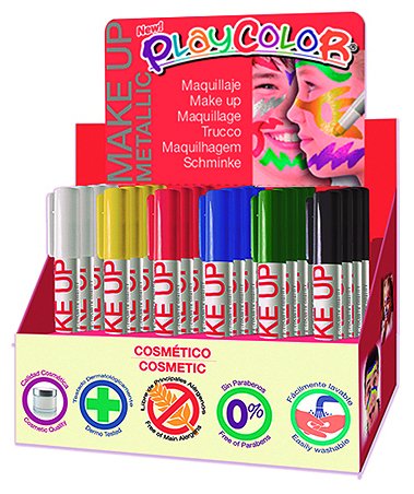 Playcolor Expositor de 24 Barras de Maquillaje Make Up Metallic Pocket Surtidas