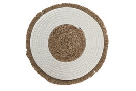 DKD Home Decor Individuales Blancos Naturales de Algodón y Poliéster Hechos a Mano 38 x 38 cm (12 Unidades)