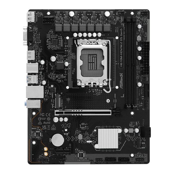 ASRock H610M-HDV/M.2 D5 Gen5 LGA 1700 mATX - Placa Base Intel H610, Compatible con Intel Core 12th-14th Gen, 2x DDR5, M.2, PCIe 5.0, Retail ASRock H610M-HDV/M.2 D5 Gen5 LGA 1700 mATX - Placa Base Intel H610, Compatible con Intel Core 12th-14th Gen, 2x DDR5, M.2, PCIe 5.0, Retail