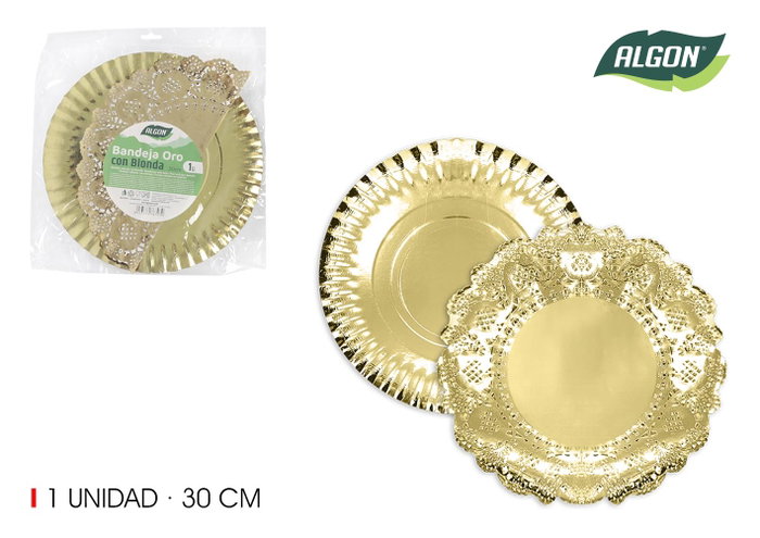 Algon Bandeja Oro Redonda con Blonda 30 cm (30 Unidades) Algon Bandeja Oro Redonda con Blonda 30 cm (30 Unidades)