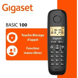 Gigaset Basic 100A TRIO - Teléfono fijo con contestador automático, manos libres, pantalla retroiluminada, agenda para 50 contactos y bloqueo de llamadas - Negro - GIG4255781905563