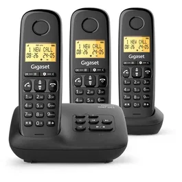 Gigaset Basic 100A TRIO - Teléfono fijo con contestador automático, manos libres, pantalla retroiluminada, agenda para 50 contactos y bloqueo de llamadas - Negro - GIG4255781905563