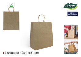 Algon Set 3 Bolsas Papel Kraft 26 x 14 x 31 cm (24 Unidades)