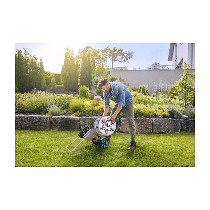 Gardena AquaRoll M Carrete de Manguera con Ruedas de Metal y Mango Telescópico (Máx. 60m)