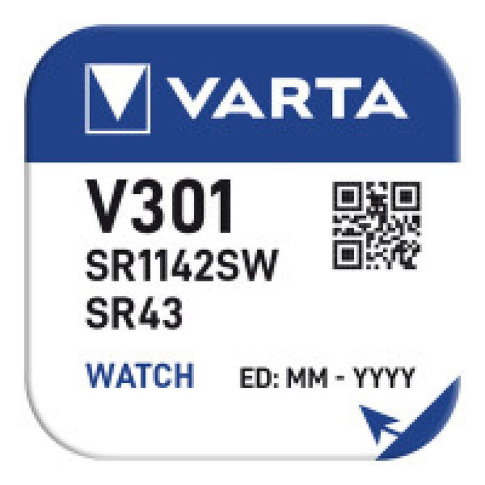 Varta Pila Botón V301 SR43 1,55 V Ø11,6 x 4,2 mm Óxido de Plata Blister 1 Unidad