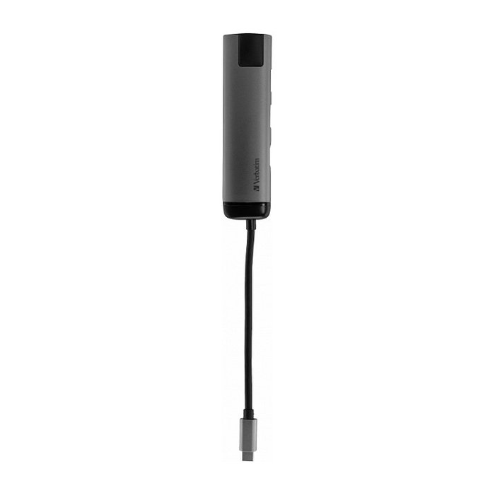 Verbatim Hub USB-C 49141 con HDMI 4K, Ethernet y puertos USB 3.0, Negro/Plata