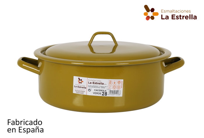 La Estrella Cacerola Esmaltada con Tapa, 28 cm de Diámetro, Color Verde, Utensilio de Cocina (6 Unidades) La Estrella Cacerola Esmaltada con Tapa, 28 cm de Diámetro, Color Verde, Utensilio de Cocina (6 Unidades)