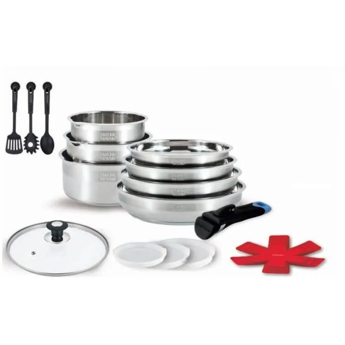 Arthur Martin ART3508510327404 Batería de Cocina 18 Piezas Acero Inoxidable 18/10 Mangos Extraíbles Apta Inducción Libre PFOA/PFAS Arthur Martin ART3508510327404 Batería de Cocina 18 Piezas Acero Inoxidable 18/10 Mangos Extraíbles Apta Inducción Libre PFOA/PFAS