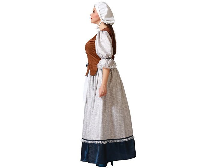 Disfraz de Mesonera Medieval para Mujer Adulto - Vestido Largo Blanco con Chaleco y Delantal - Talla XL