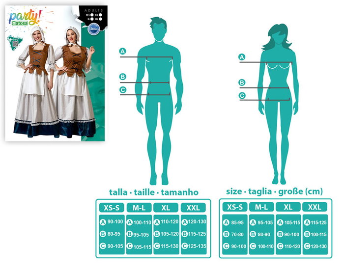 Disfraz de Mesonera Medieval para Mujer Adulto - Vestido Largo Blanco con Chaleco y Delantal - Talla XL