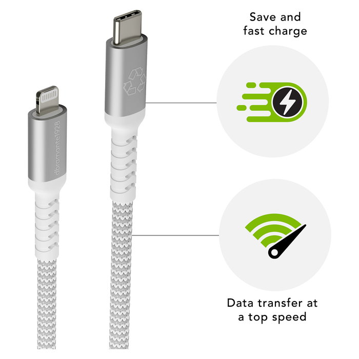 dbramante 1928 CB25CLGR7121 Cable USB-C a Lightning 2.5m Blanco