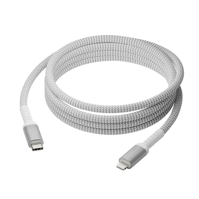 Dbramante1928 CB25CLGR7121 - Cable USB-C a Lightning 2.5 m, Macho, 480 Mbps, Blanco, Trenzado, 100% Plástico Reciclado