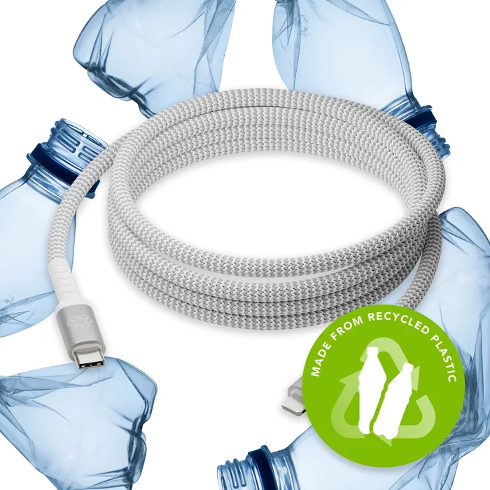 Dbramante1928 CB25CLGR7121 - Cable USB-C a Lightning 2.5 m, Macho, 480 Mbps, Blanco, Trenzado, 100% Plástico Reciclado