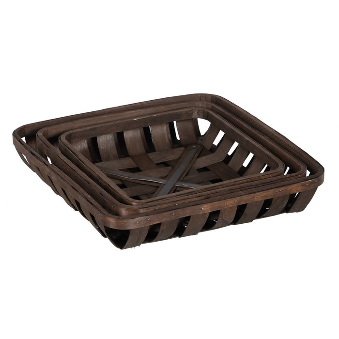 Ixia Set de 3 Cestas Decorativas de Madera Marrón (3 Tamaños) Ixia Set de 3 Cestas Decorativas de Madera Marrón (3 Tamaños)