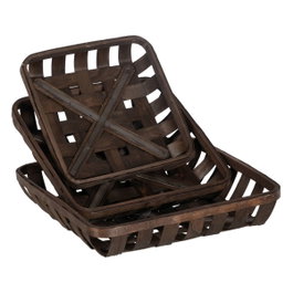Ixia Set de 3 Cestas Decorativas de Madera Marrón (3 Tamaños)​