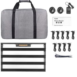 YUER Pedalboard con Fuente de Alimentación de Aluminio, 9 Salidas + 1 USB, Capacidad para 10 Pedales