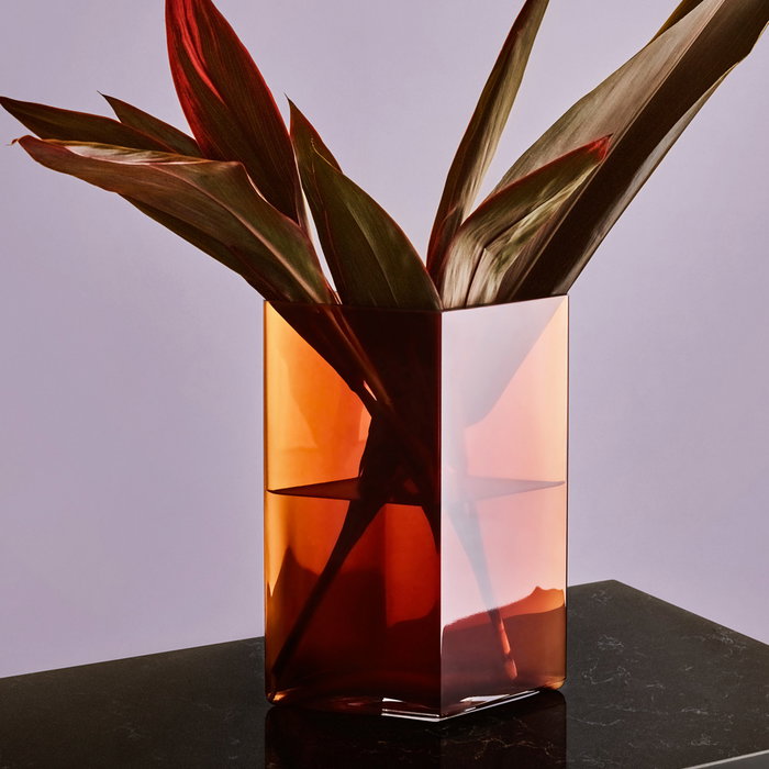 Iittala Jarrón Ruutu Cobre Cristal Soplado 2 Unidades Altura 27 cm