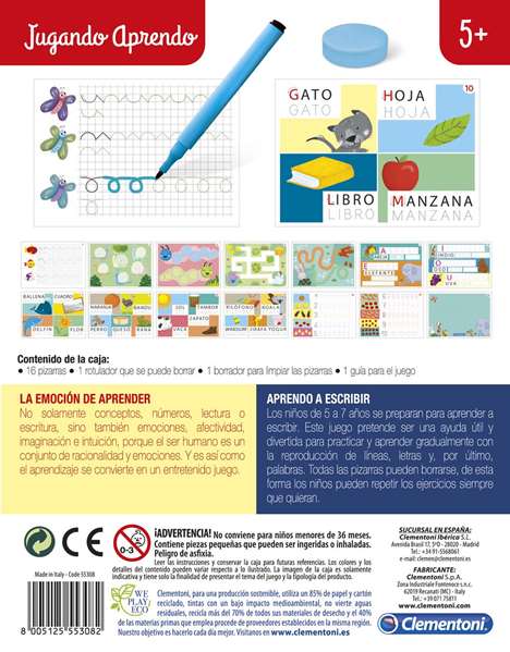 Clementoni Juego Educativo Aprendo a Escribir con Pizarras y Rotulador para Niños a Partir de 4 Años