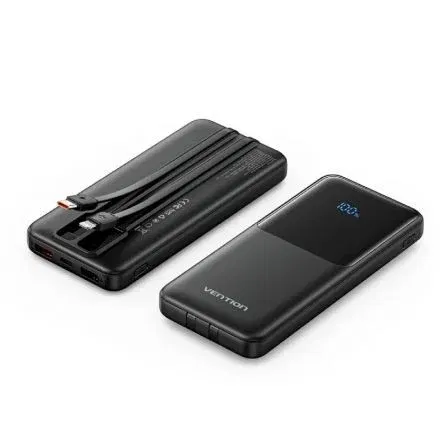 Vention FHOB0 Powerbank 10000mAh 22.5W Negra con Cable USB Tipo-C y Lightning