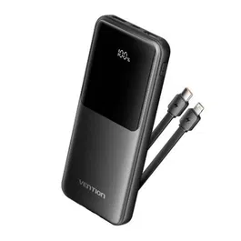 Vention FHOB0 Powerbank 10000mAh 22.5W Negra con Cable USB Tipo-C y Lightning