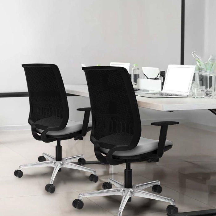 PIQUERAS Y CRESPO Silla de oficina Alares con mecanismo traslack, malla negra y asiento amarillo
