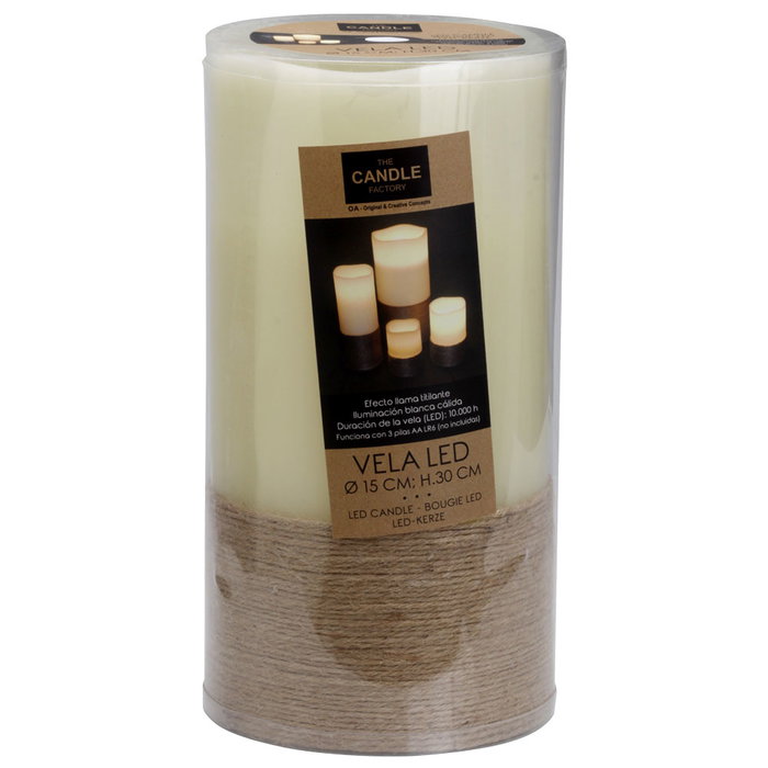 The Candle Factory Vela Led Cuerda Crema Efecto Llama Titilante Luz Blanca Cálida 30x15 cm