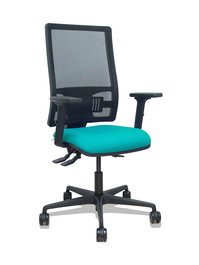 Silla de oficina Bormate con mecanismo Asincro tapizada con Tela color Turquesa y malla color Negro. Equipada con lumbar 1D, Brazos 2D y Ruedas 65mm nailon