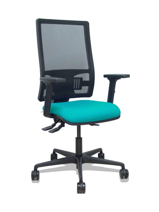 PIQUERAS Y CRESPO Silla Bormate asincro con respaldo de malla negra y asiento bali turquesa PIQUERAS Y CRESPO Silla Bormate asincro con respaldo de malla negra y asiento bali turquesa