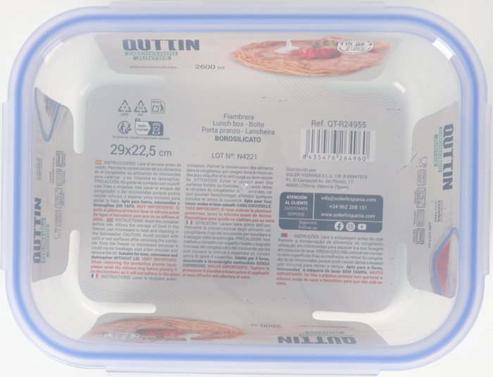 Quttin Fiambrera Extra Rectangular 2,6 L (6 Unidades)